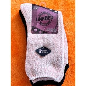 UNR8ED Crew Socks Pink Black Fuzzy Chenille Knit Sock-Lot of 2